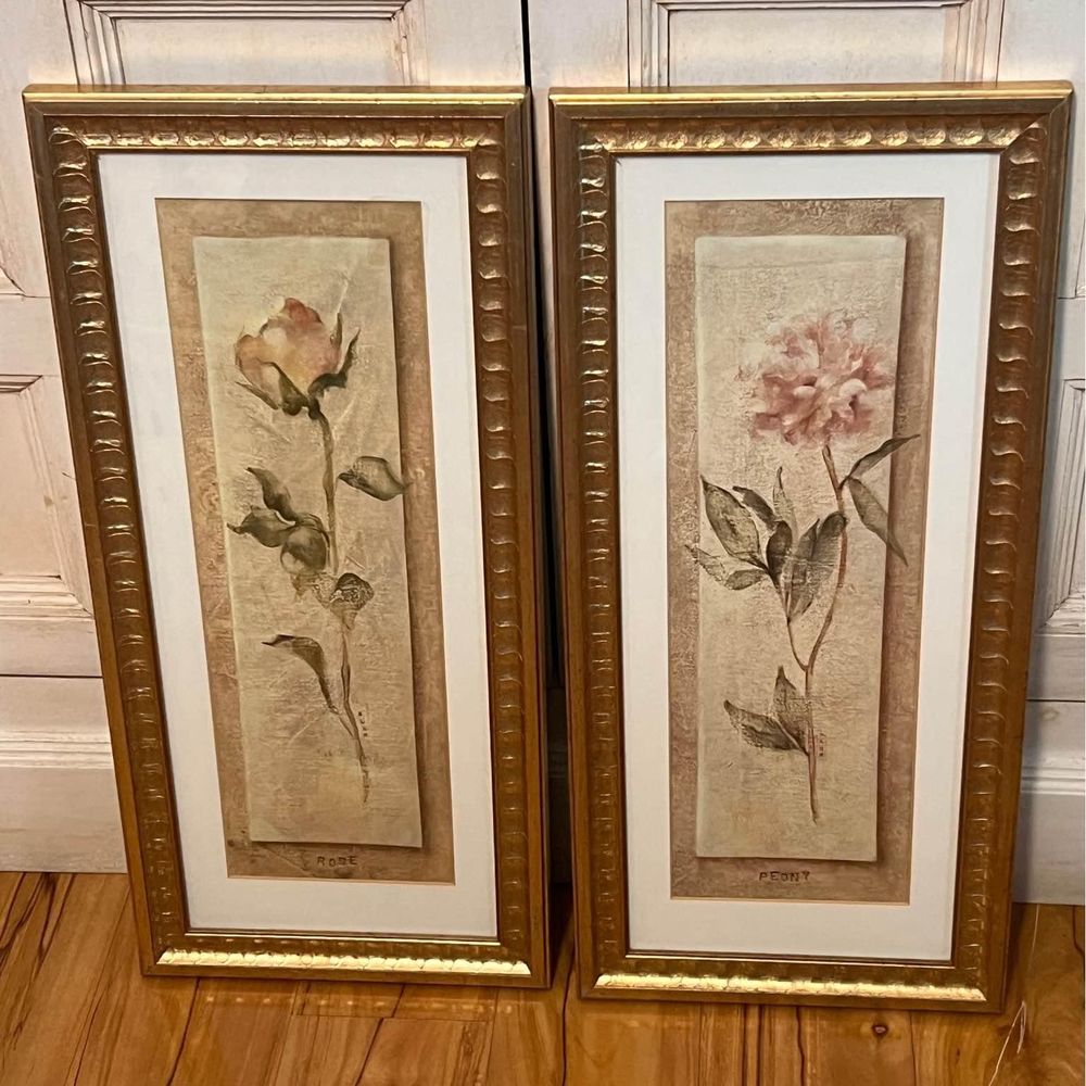 Cheri Blum’s Elegance: Peony & Rose Floral Wall Art Set - 22.5”x10” Framed